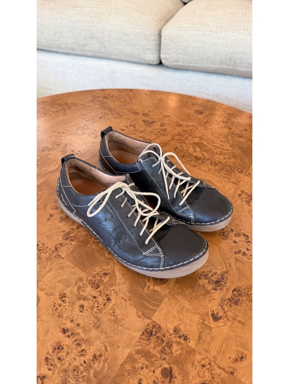 Josef Seibel Black Leather Casual Lace-Up Shoes